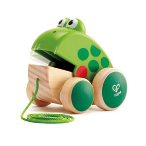 Hape Frog Pull-Seiring | Kodok kayu terbang makan tarik balita, warna-warna cerah
