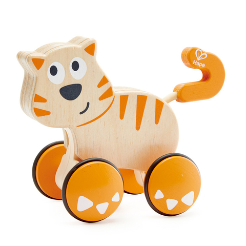 Hape Dante Push and Go | Push Kayu, Rilis & Pergi Mainan Balita Kucing dengan Roda