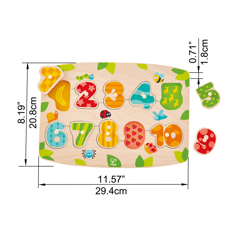 Puzzle PEG Number HAPE | Mainan puzzle jigsaw kayu edukasi untuk balita, 10-piece