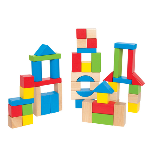 Blok Bangunan Maple Wood Kids oleh Hape | Set Mainan Edukasi Balok Kayu Susun untuk Balita, 50 Potongan Berwarna Cerah dalam Berbagai Macam Bentuk Dan Ukuran