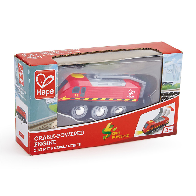 Kereta Powered Crank Hande | Tombol Dioperasikan, Mesin Powered Kinetik Isi Ulang dan Lampu, Mainan Anak-anak untuk Kereta Api, Finishing Merah, Bermain Berkelanjutan untuk Anak-Anak