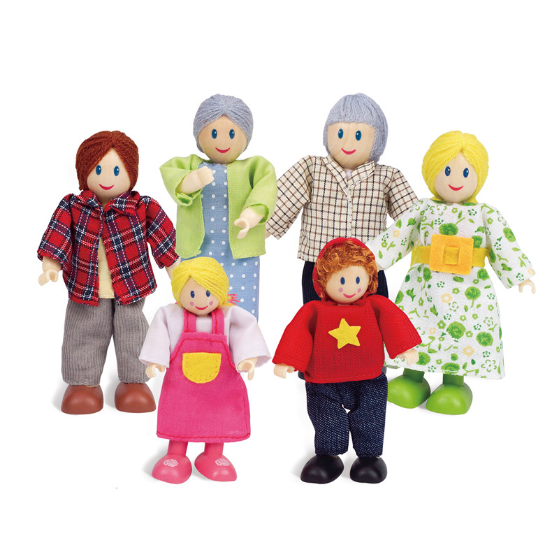 Happy Family Dollhouse Ditetapkan oleh HAPE | Penghargaan Kemenangan Keluarga Boneka, Aksesori Unik untuk Rumah Boneka Kayu Anak, Mainan Bermain Imaginatif, 6 Angka Keluarga Kaukasia