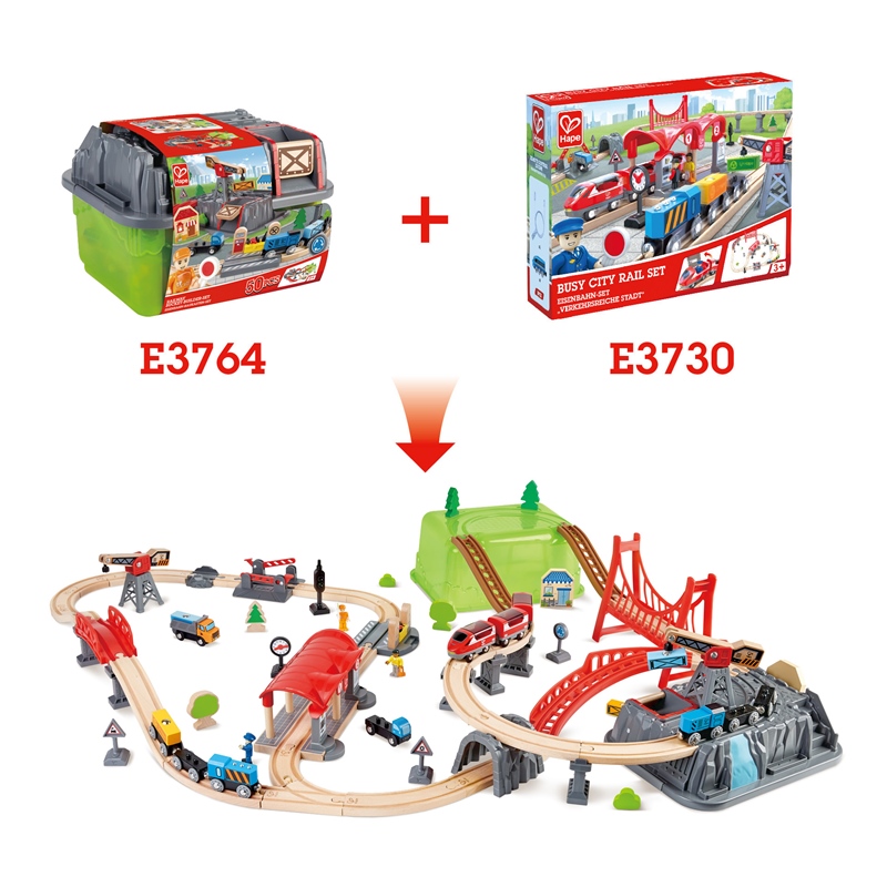 Builder Bucket HAPE SET | 50-Piece Multi-warna Kereta Kayu Set Mainan, Kit Bangunan Konstruksi untuk Anak-Anak