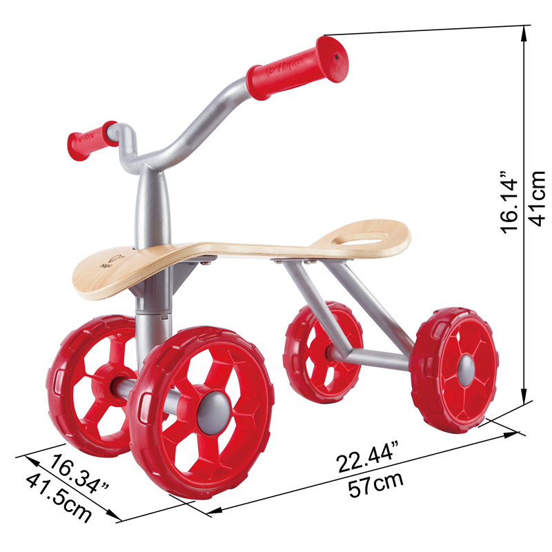 Hape Trail Rider | Peraih Penghargaan Skuter Roda Empat, Mainan Sepeda Kayu Push Balance Untuk Anak-Anak, Merah