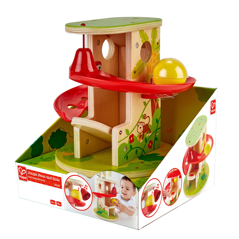 Hape Jungle Press and Slide | Mainan anak-anak dengan Bell dan Ball Kayu, Tuas Tema Jungle Dioperasikan Game Balita