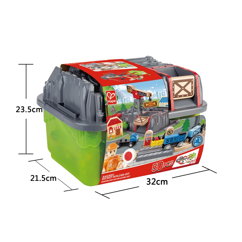 Builder Bucket HAPE SET | 50-Piece Multi-warna Kereta Kayu Set Mainan, Kit Bangunan Konstruksi untuk Anak-Anak