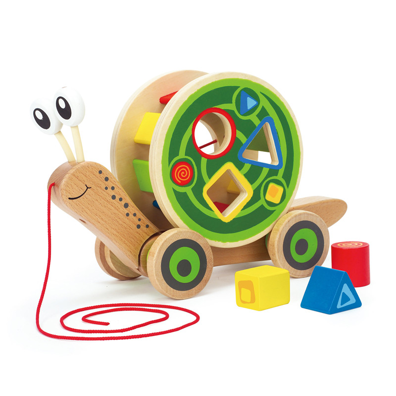 Hape Walk-A-Panjang Siput Tarik Mainan | Penghargaan Memenangkan Balita Kayu Push Dan Tarik Mainan Dengan Removable Color-Coded Bentuk Sorter Shell, Mainan Pendidikan Menyenangkan Untuk Anak-Anak
