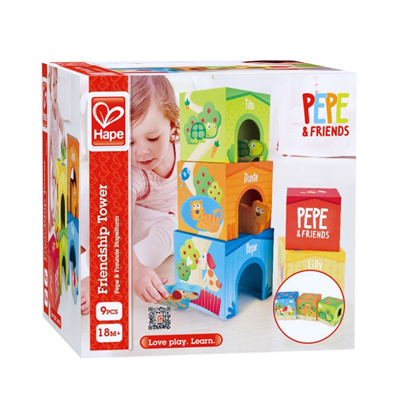 Menara Persahabatan Hape | Pepe & Friends Colorful Stackable Karton Kotak Anak-anak Bermain Set, 9-Piece