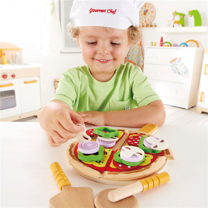 Playset Pizza Homemade Homemade | Campuran dan kecocokan Pretend Play Mainan Makanan, Pizza Dapur Kayu Diatur dengan Basis, Topping, dan Service Aksesori