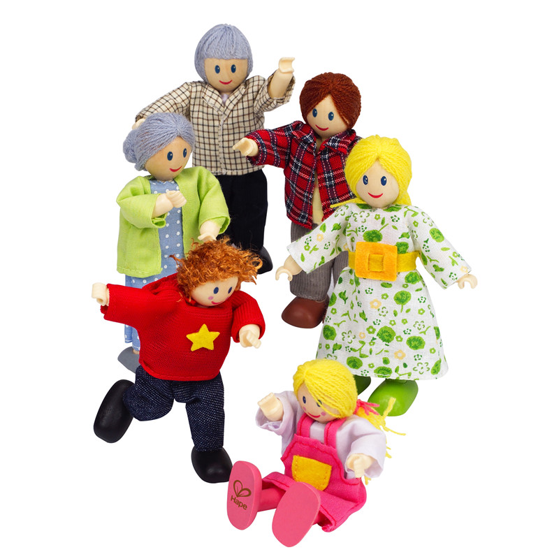 Happy Family Dollhouse Ditetapkan oleh HAPE | Penghargaan Kemenangan Keluarga Boneka, Aksesori Unik untuk Rumah Boneka Kayu Anak, Mainan Bermain Imaginatif, 6 Angka Keluarga Kaukasia