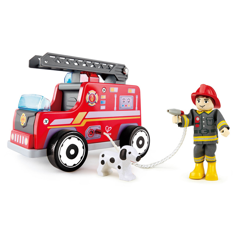 Hape Fire Truck Playset | Mainan Mesin Api Kayu dengan Action Figure & Rescue Dog