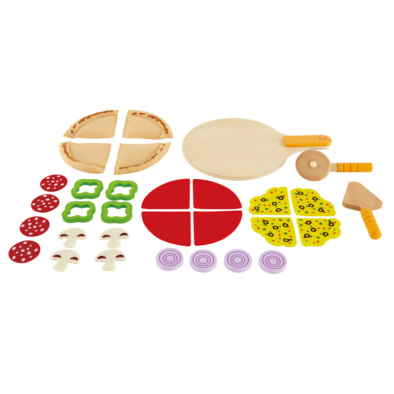 Playset Pizza Homemade Homemade | Campuran dan kecocokan Pretend Play Mainan Makanan, Pizza Dapur Kayu Diatur dengan Basis, Topping, dan Service Aksesori