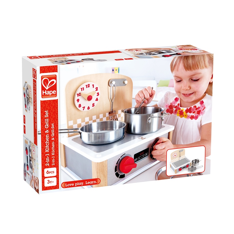 HAPE 2-in-1 Kitchen & Grill Set | Berpura-pura bermain peran realistis bermain memasak mainan playset untuk anak-anak